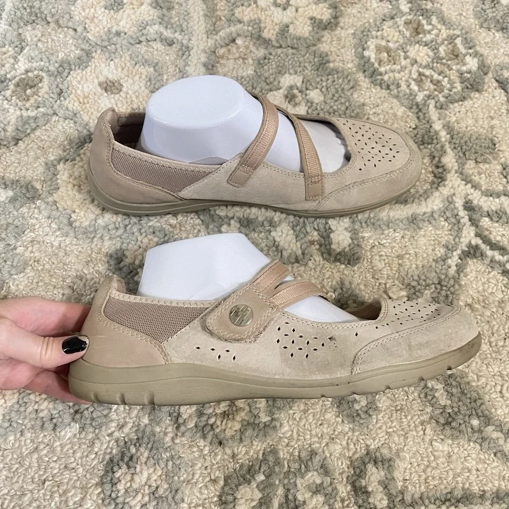 Earth Spirit Womens 11 Tan Suede Floral‎ Mary Jane Baller Flats Comfort